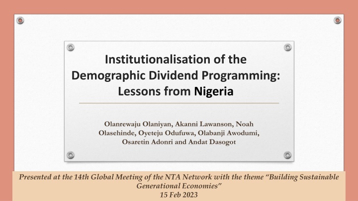 institutionalisation of the demographic dividend