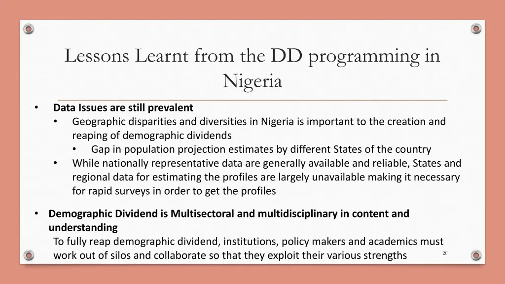 lessons learnt from the dd programming in nigeria