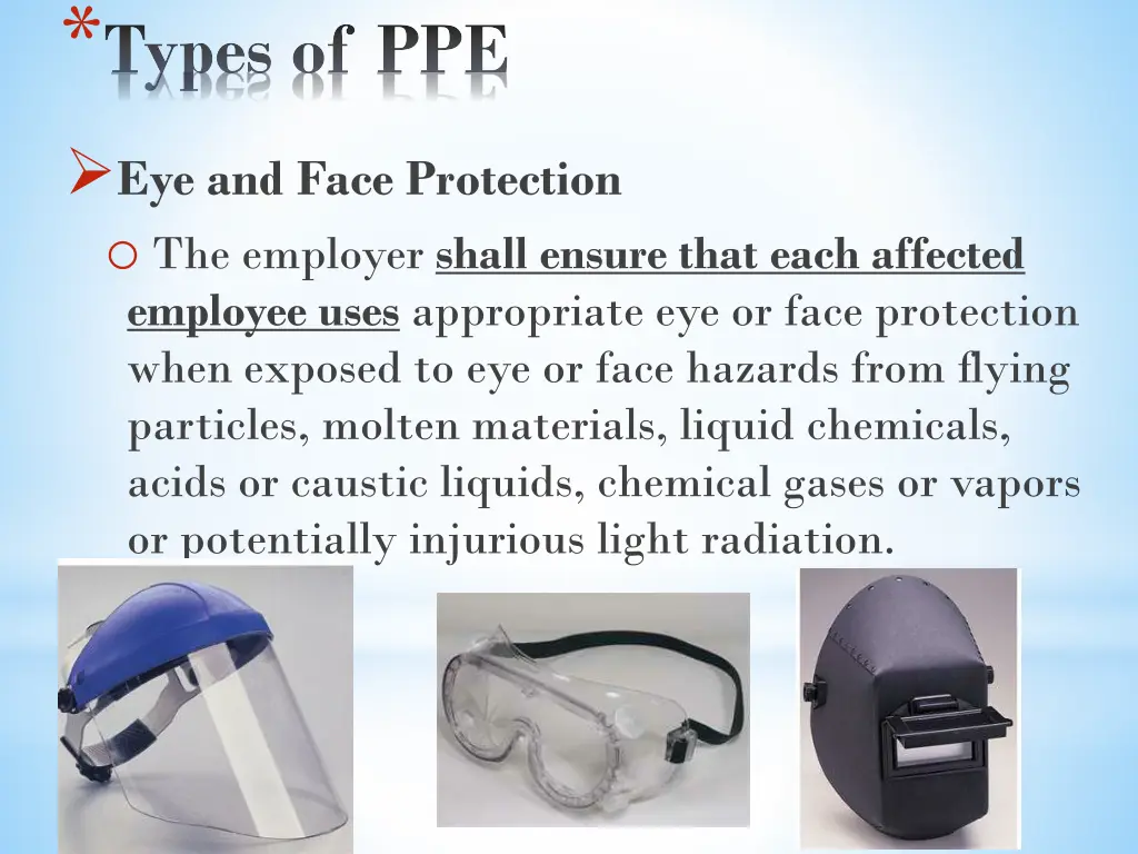 types of ppe