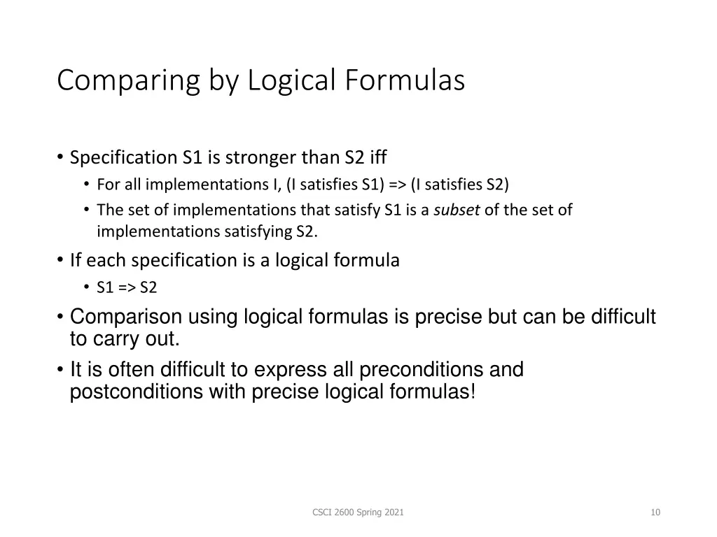 comparing by logical formulas