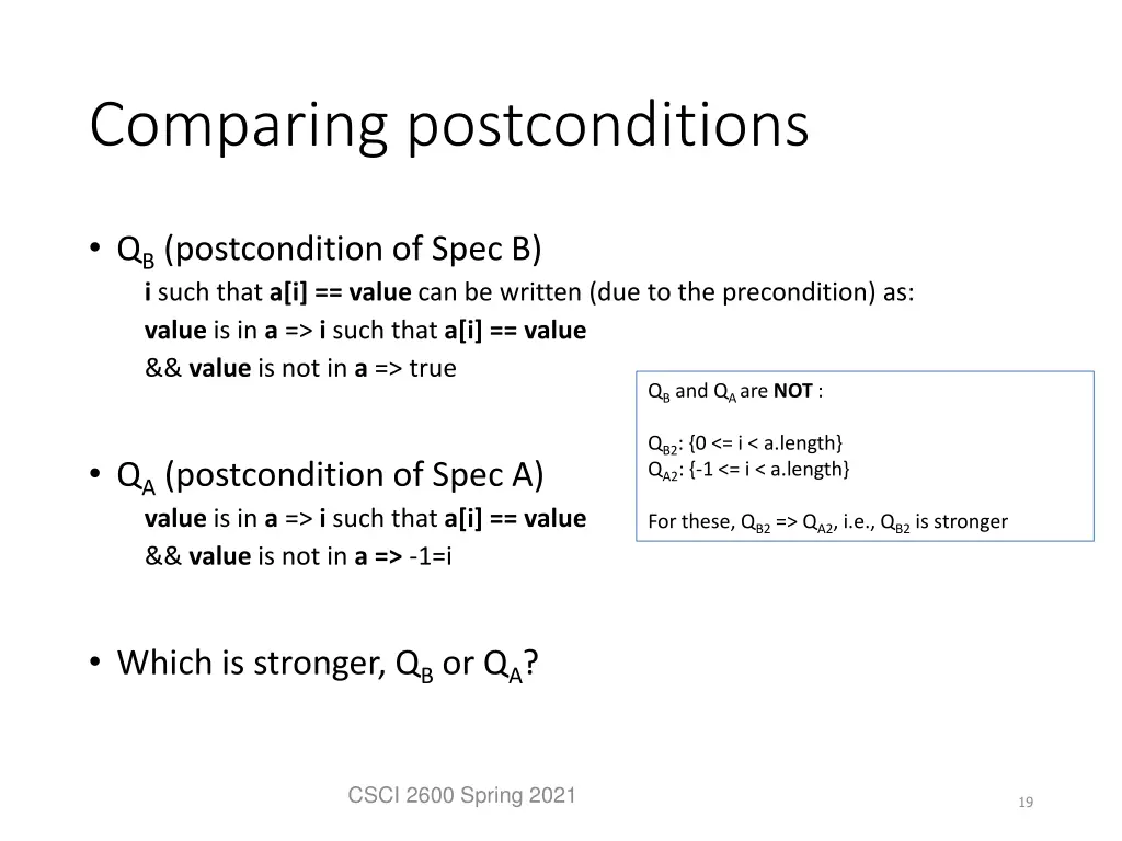 comparing postconditions