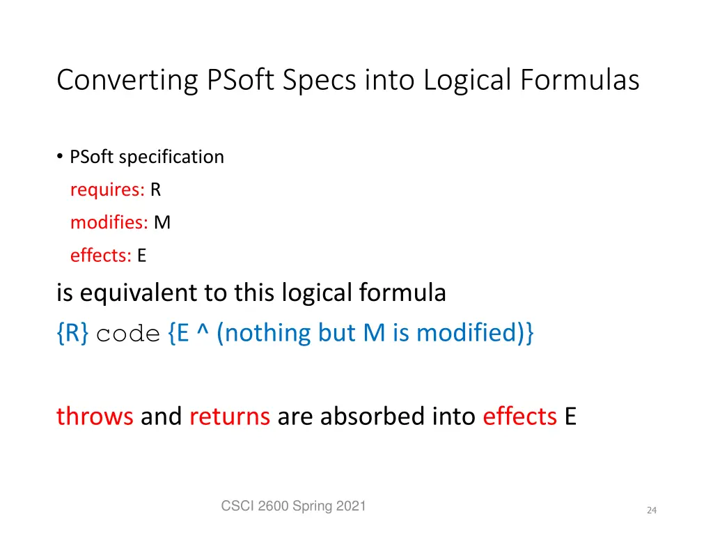 converting psoft specs into logical formulas