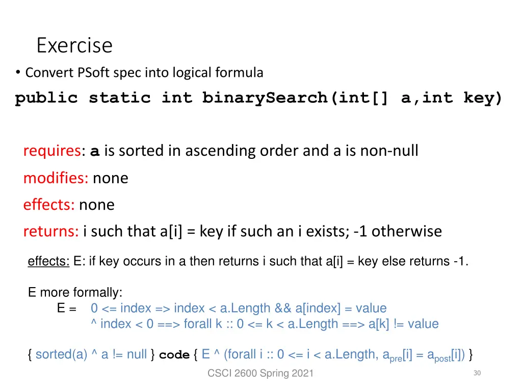 exercise convert psoft spec into logical formula