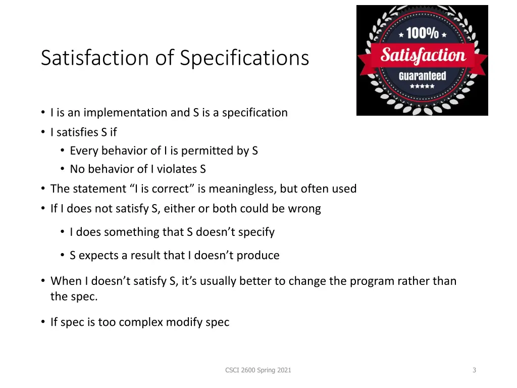 satisfaction of specifications