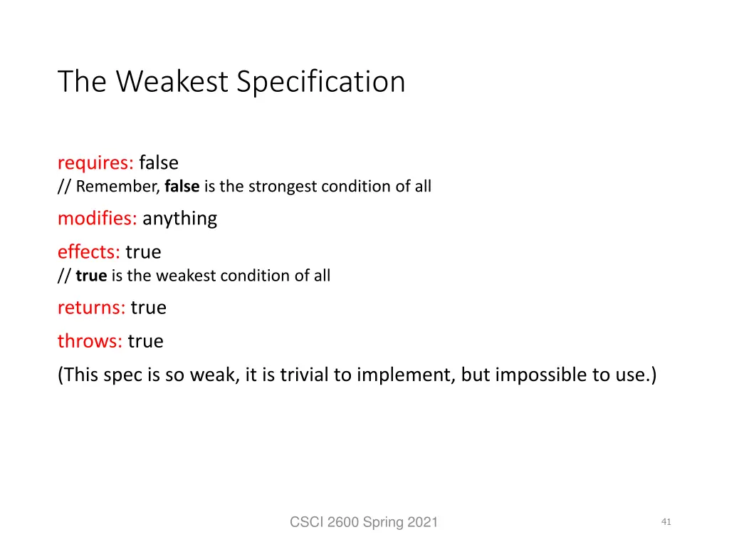 the weakest specification