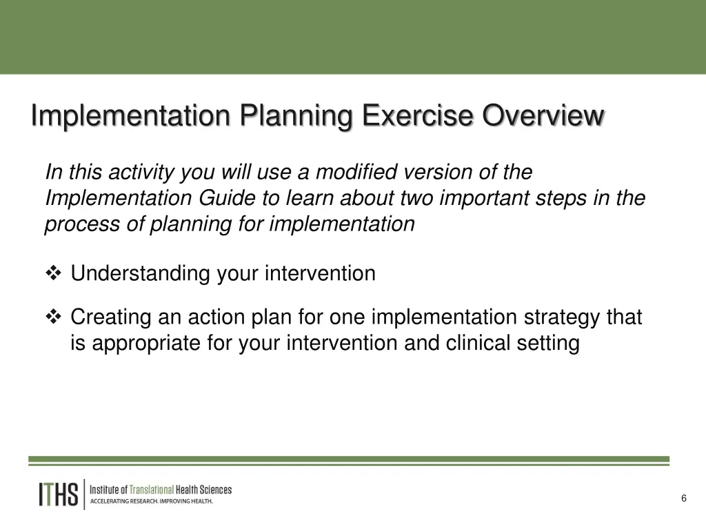 implementation planning exercise overview