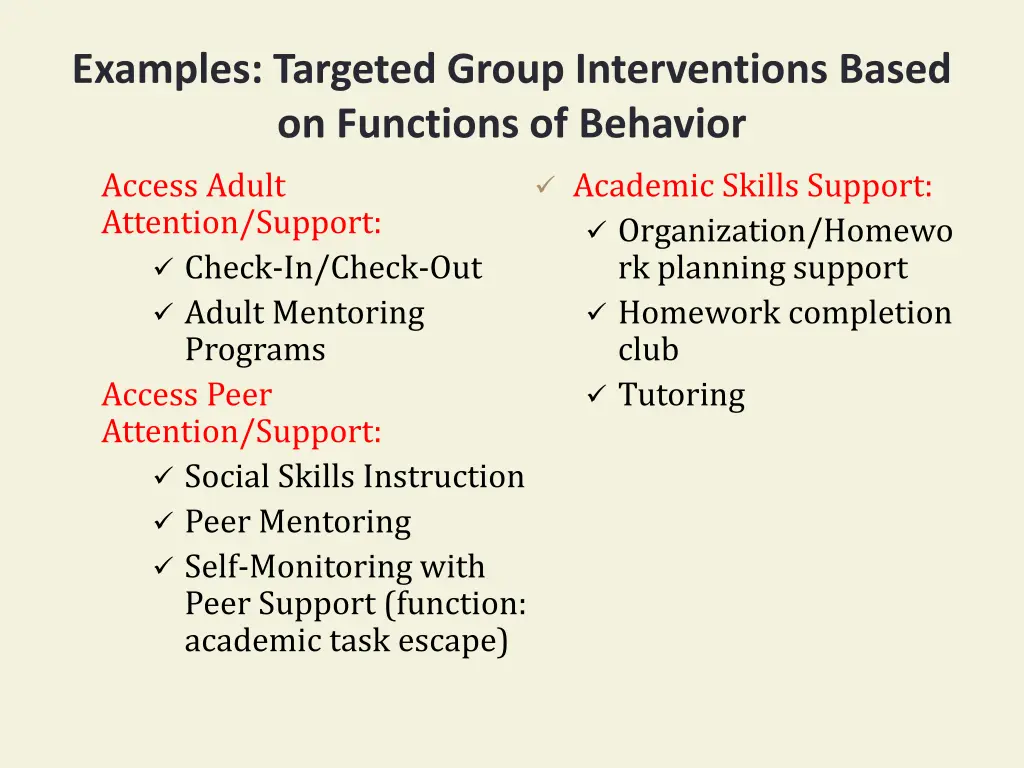 examples targeted group interventions based