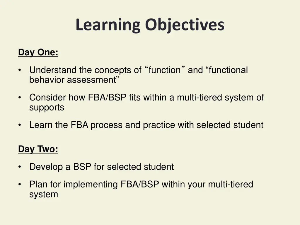 learning objectives