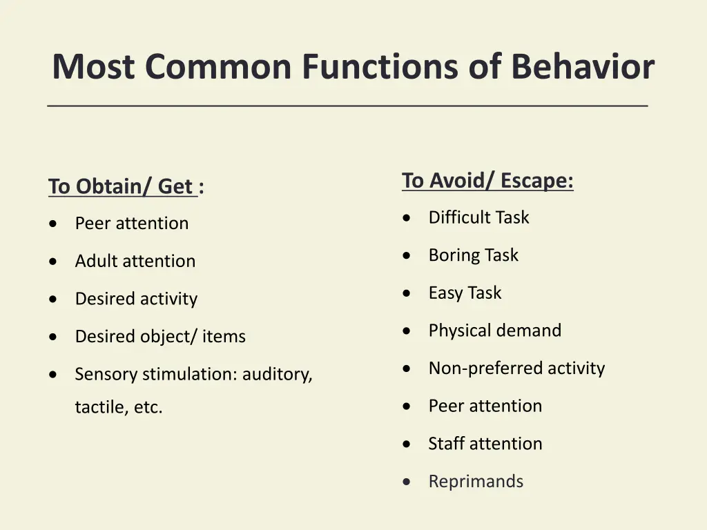 most common functions of behavior