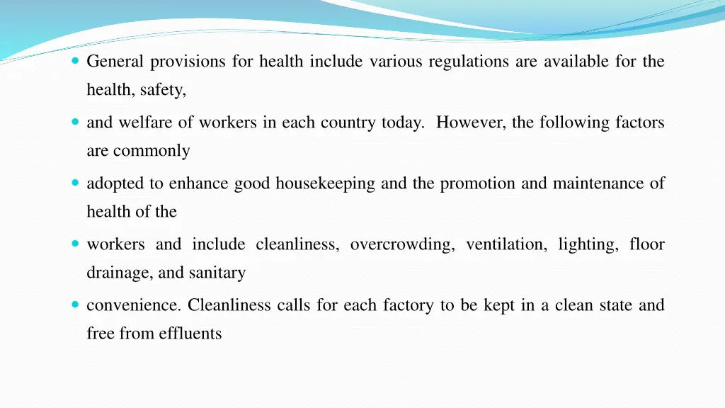 general provisions for health include various