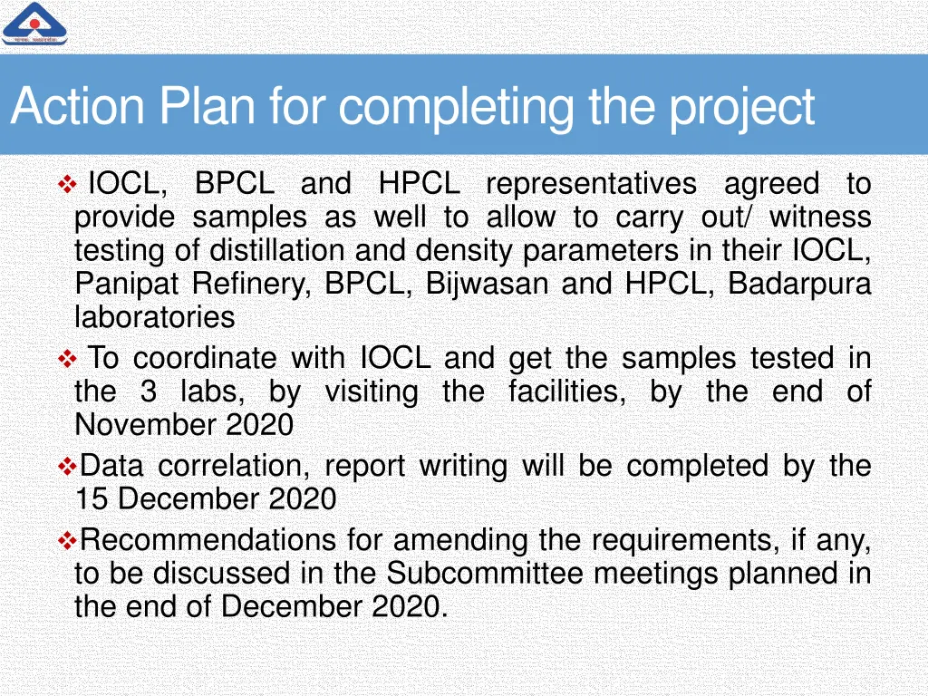 action plan for completing the project