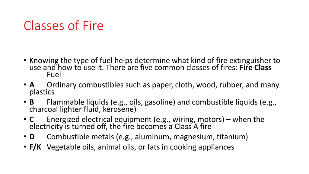 classes of fire