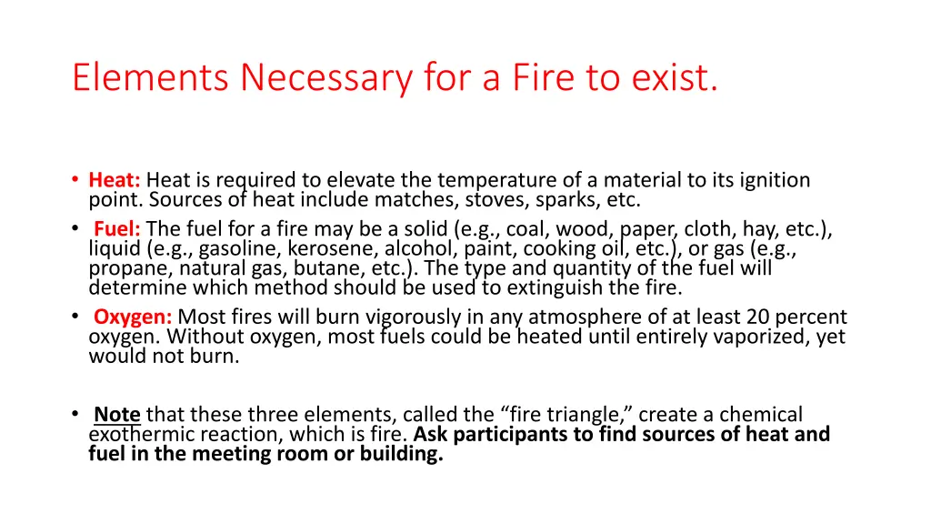 elements necessary for a fire to exist