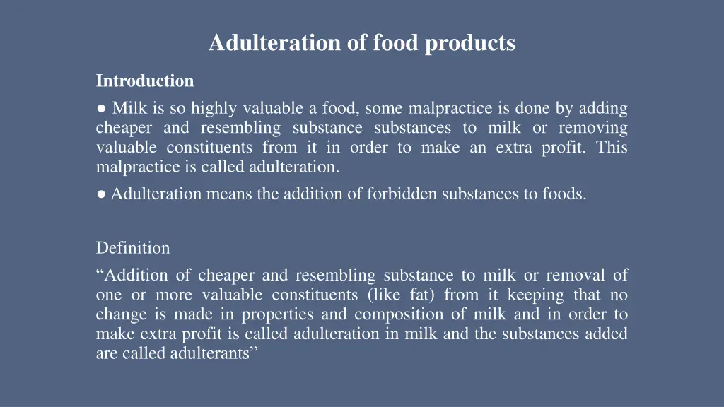 adulteration of food products