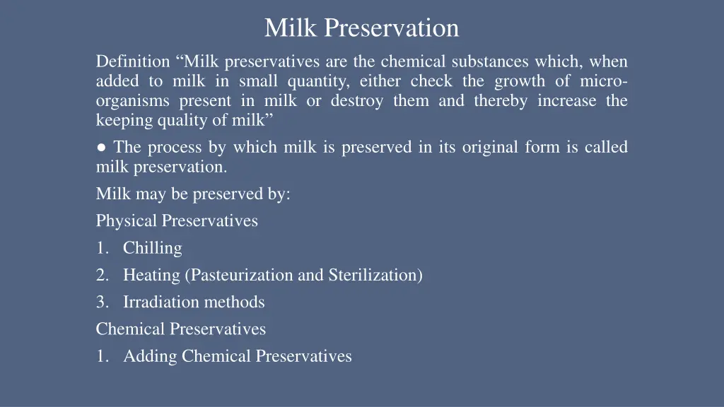 milk preservation