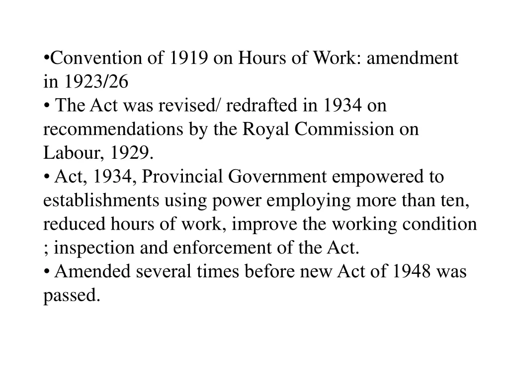 convention of 1919 on hours of work amendment