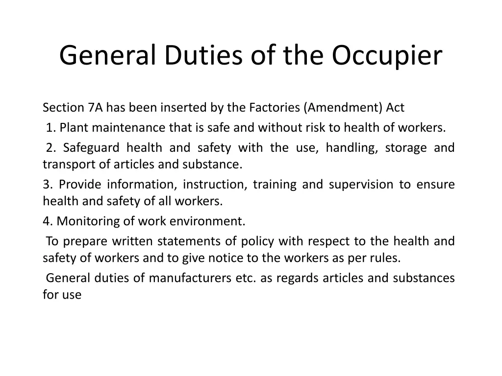 general duties of the occupier