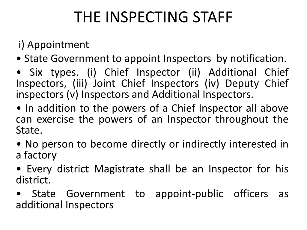 the inspecting staff