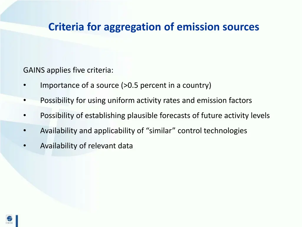 criteria for aggregation of emission sources