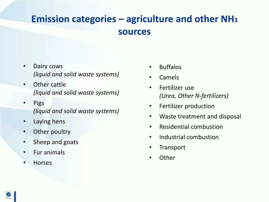 emission categories agriculture and other