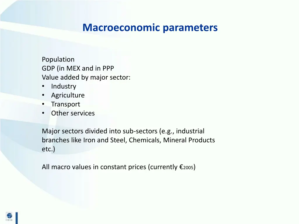 macroeconomic parameters