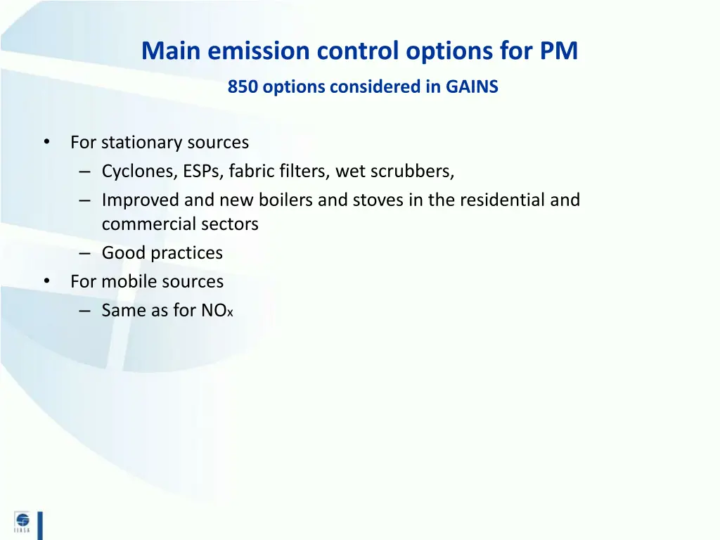 main emission control options for pm 850 options