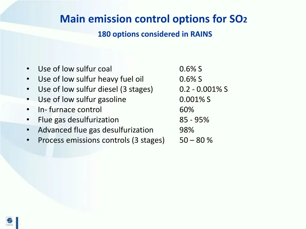 main emission control options