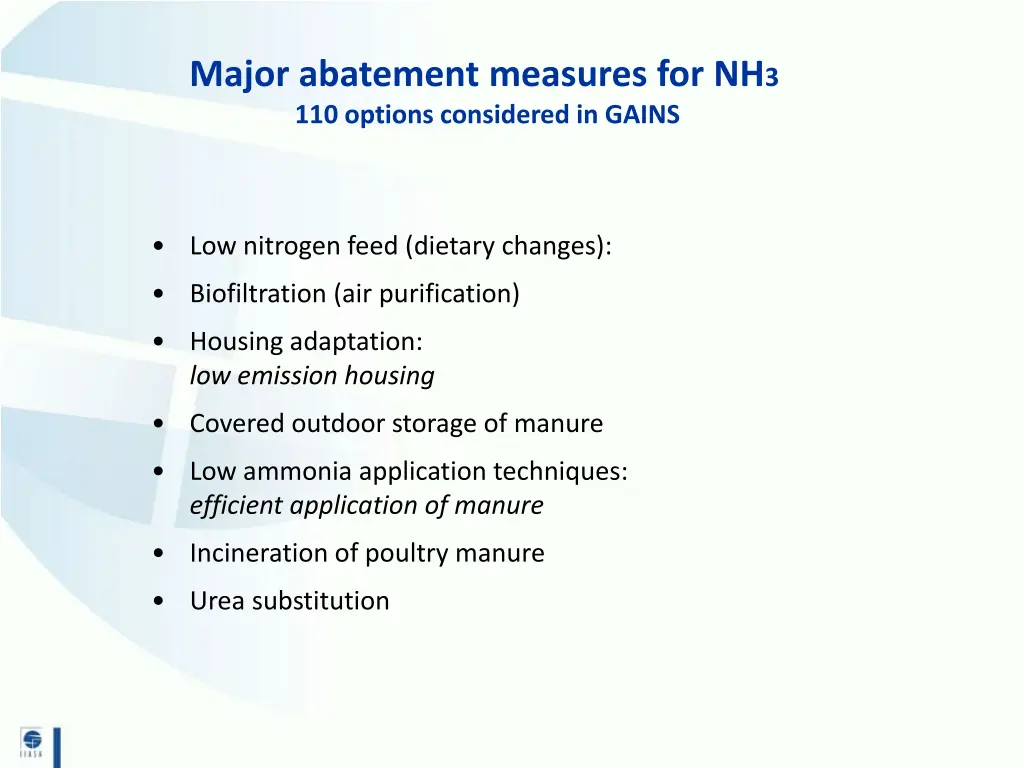 major abatement measures for nh 3 110 options