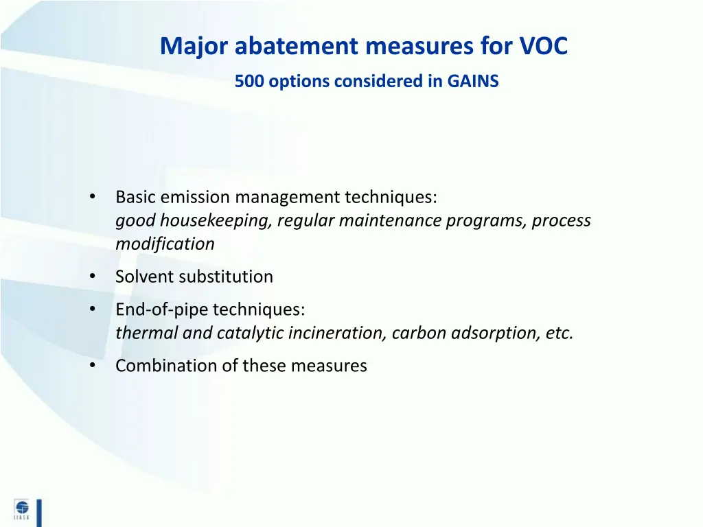 major abatement measures for voc 500 options