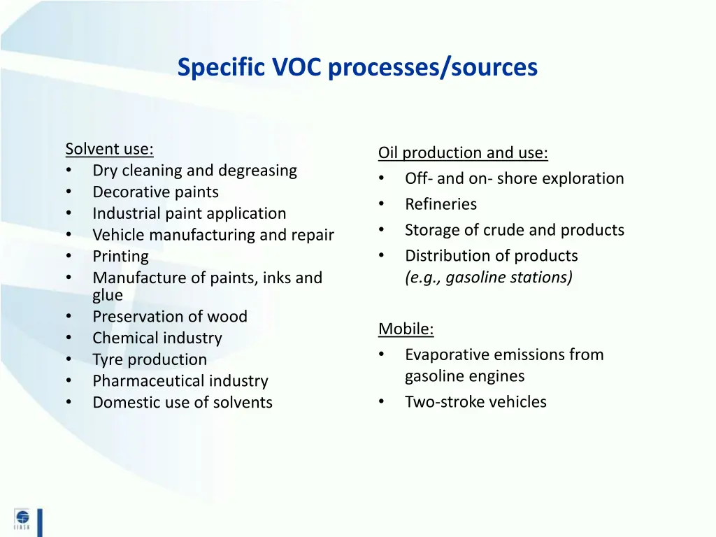 specific voc processes sources