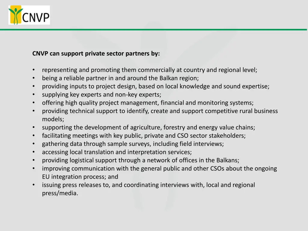 cnvp can support private sector partners by