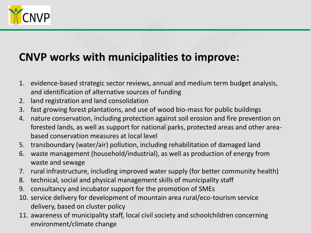 cnvp works with municipalities to improve