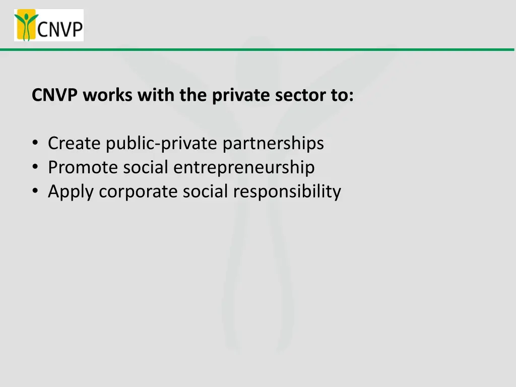 cnvp works with the private sector to