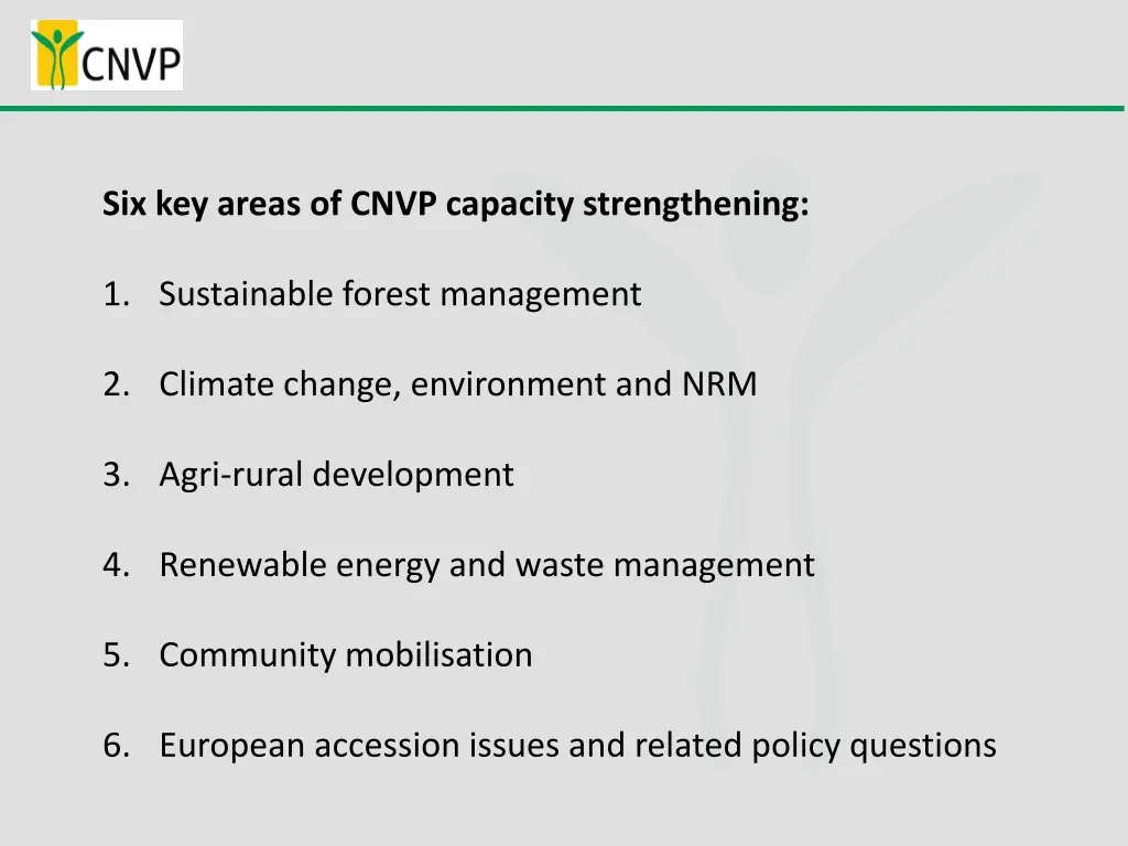 six key areas of cnvp capacity strengthening