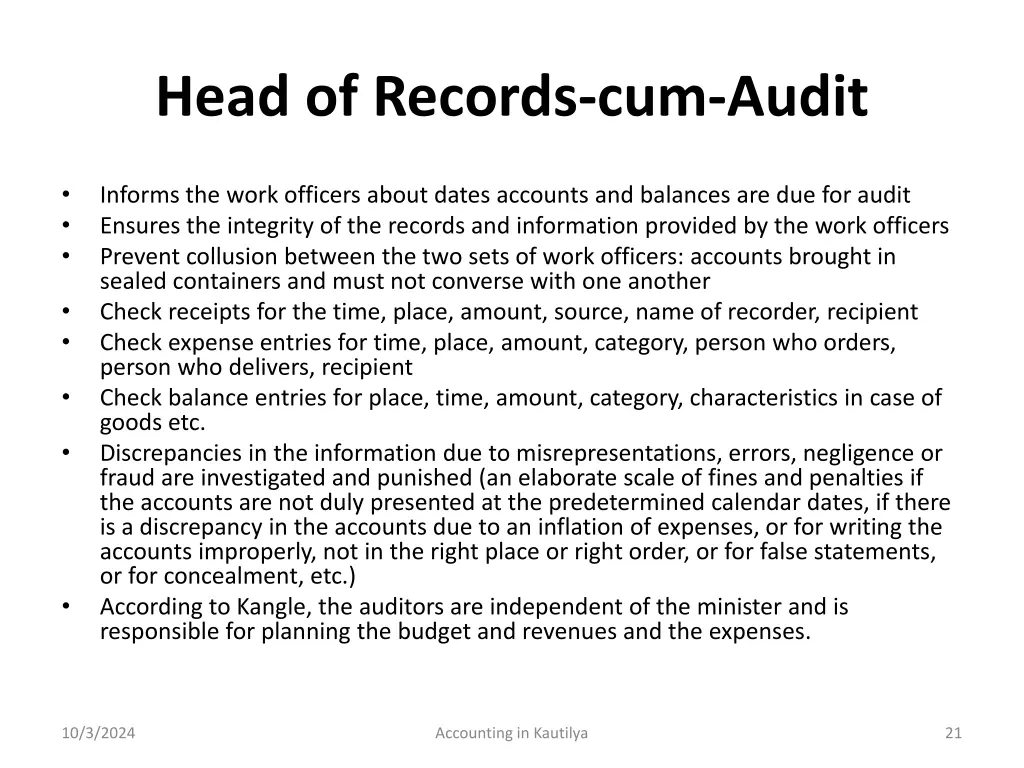 head of records cum audit