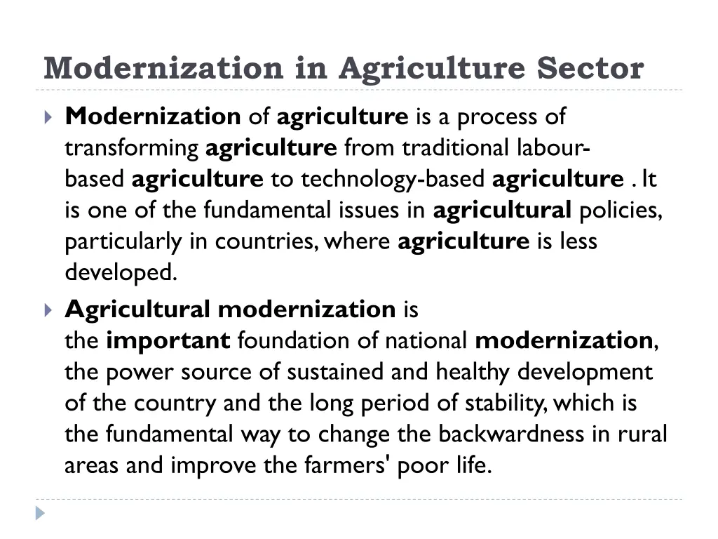 modernization in agriculture sector