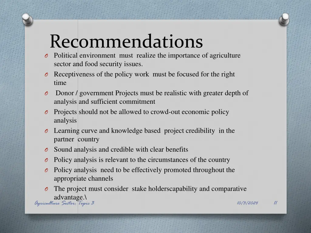 recommendations o political environment must