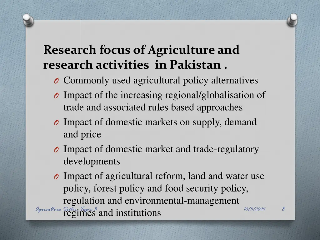 research focus of agriculture and research