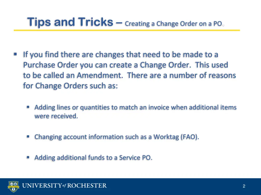 tips and tricks creating a change order on a po