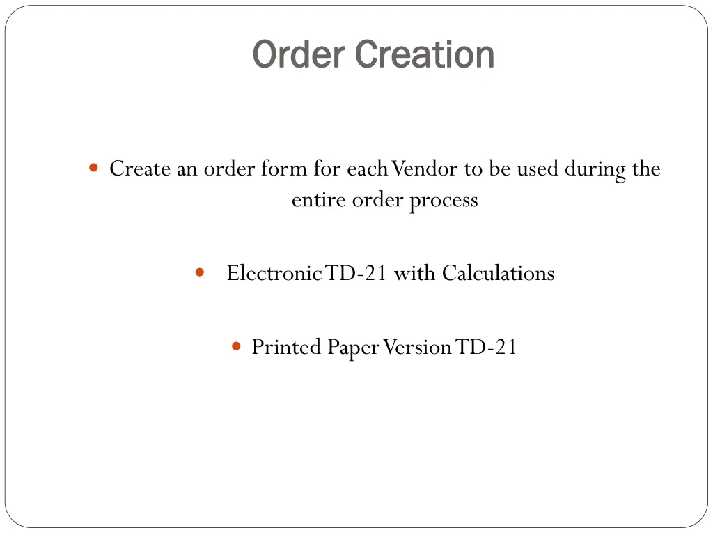 order creation order creation