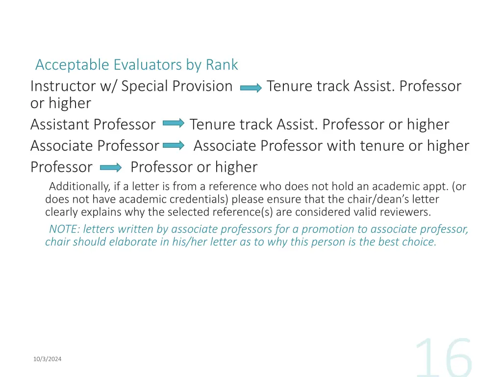 acceptable evaluators by rank instructor