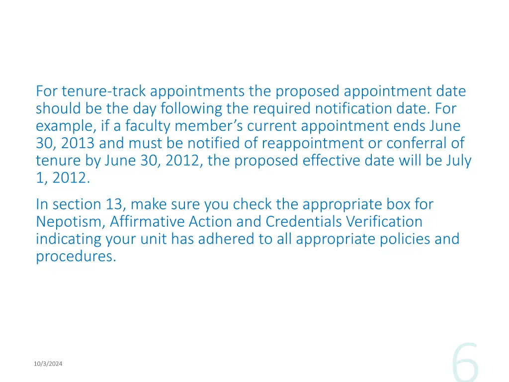 for tenure track appointments the proposed