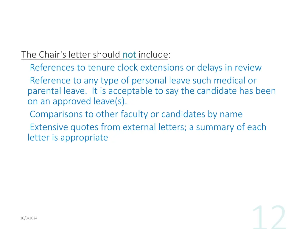 the chair s letter should not references