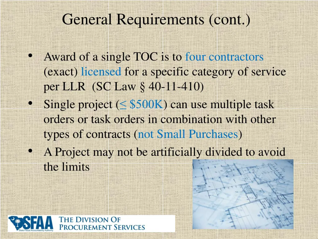 general requirements cont