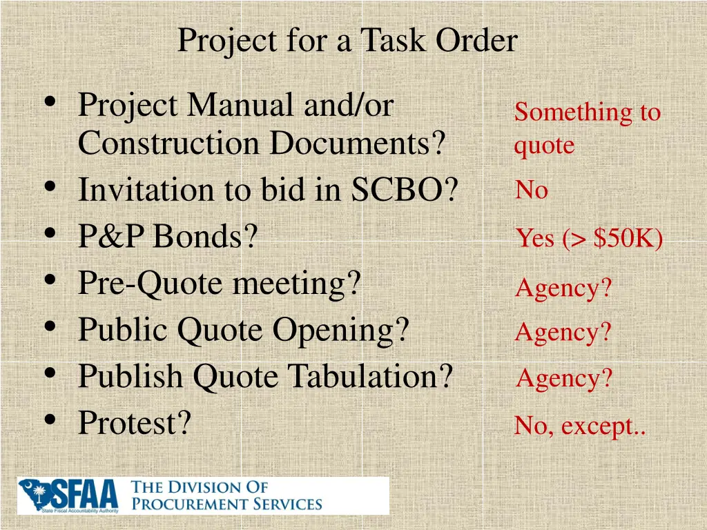 project for a task order project manual