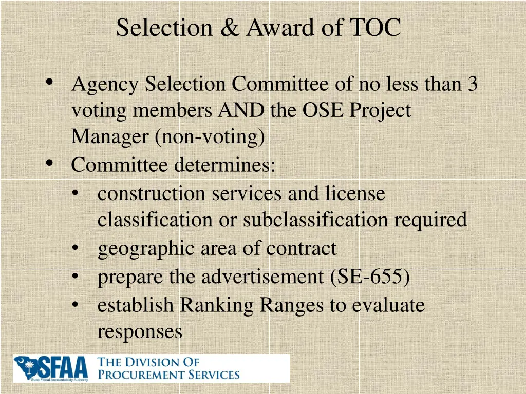 selection award of toc