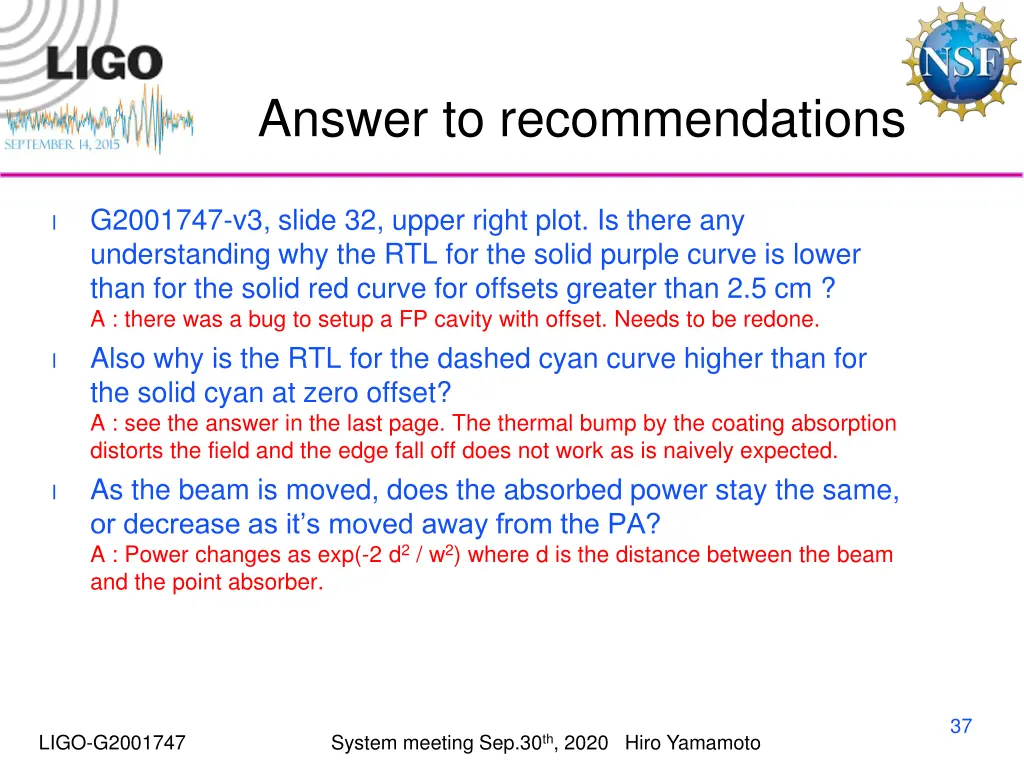 answer to recommendations 1