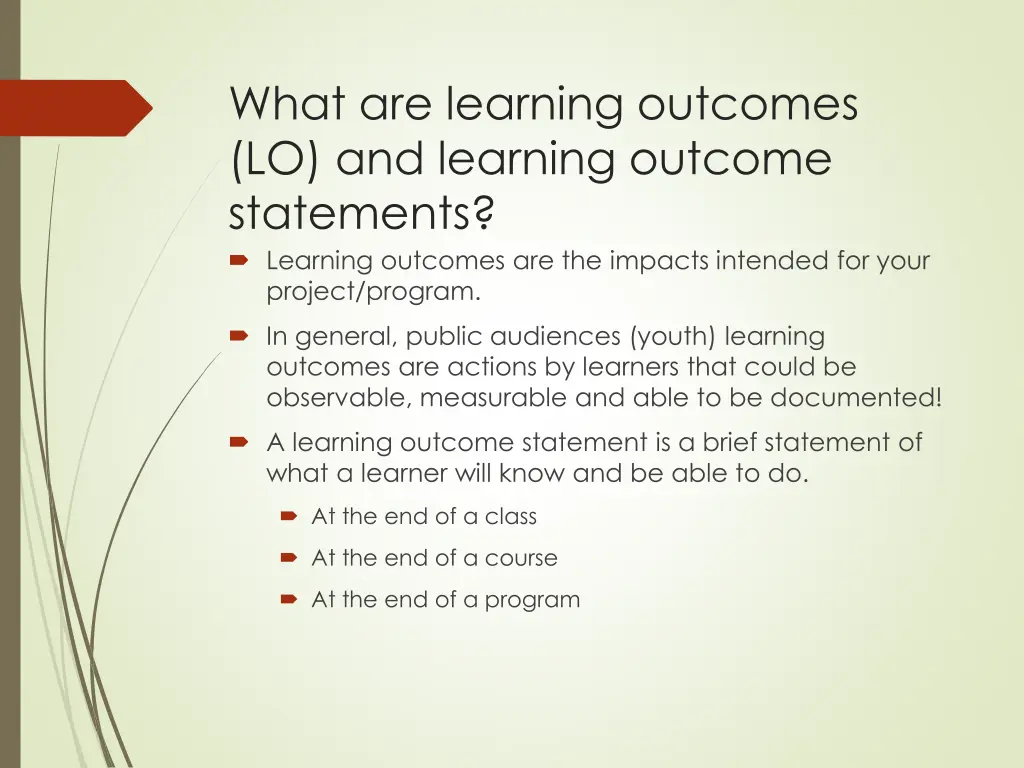 what are learning outcomes lo and learning