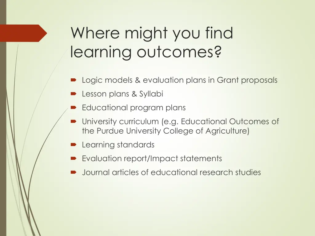 where might you find learning outcomes