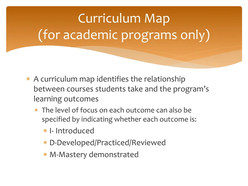 curriculum map for academic programs only